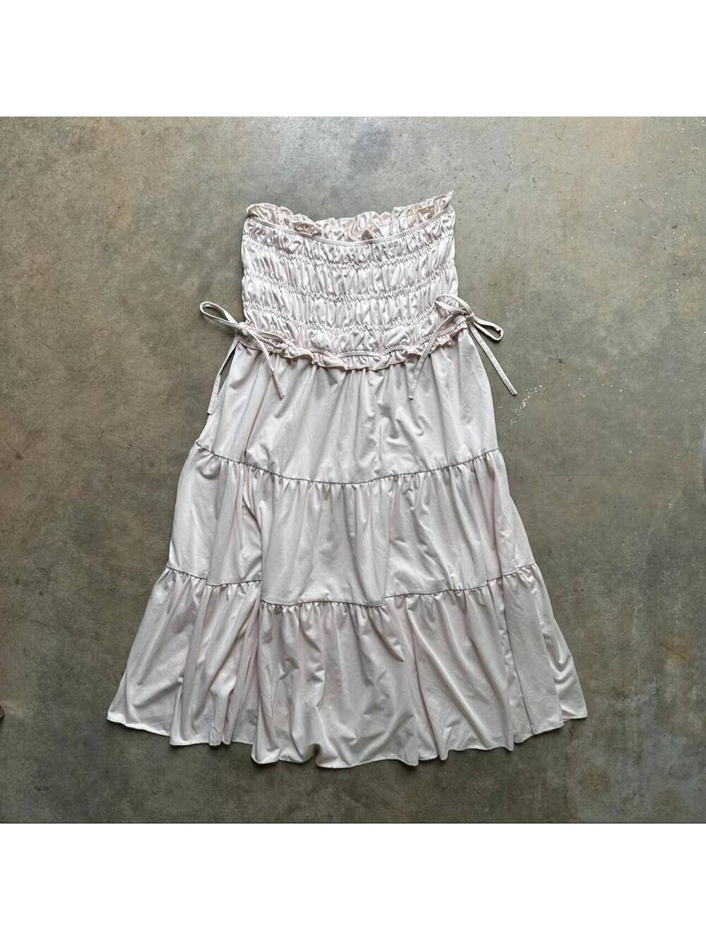 Cream ruched tiered maxi skirt